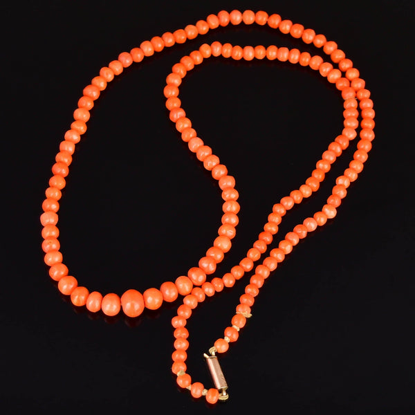 Antique Salmon Coral Bead Necklace 9K Gold Clasp