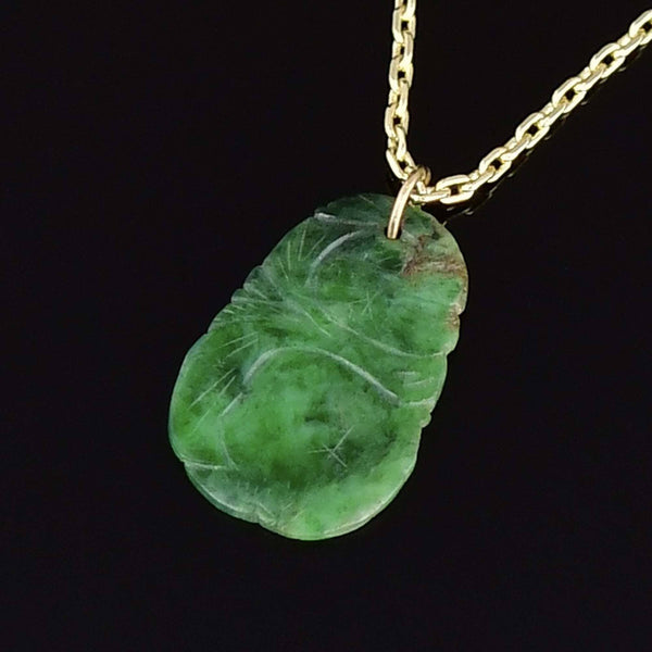Vintage Carved Jade Fruit Pendant Necklace in 14K Gold - Boylerpf