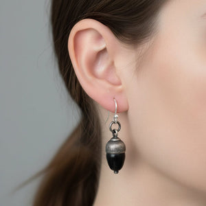 Antique Sterling Silver Whitby Jet Acorn Earrings - Boylerpf