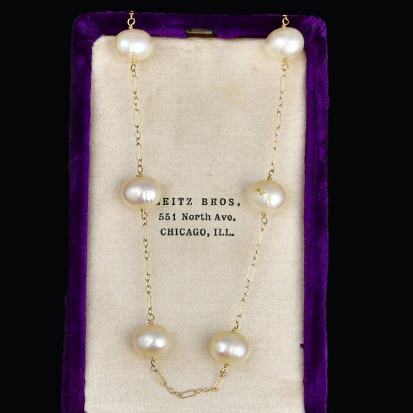 Vintage 14K Gold Baroque Pearl Tin Cup Necklace