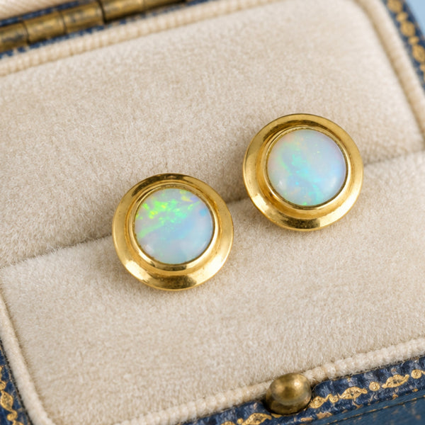 Vintage Natural Opal 9K Gold Stud Earrings