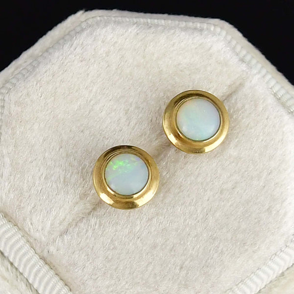 Vintage Natural Opal 9K Gold Stud Earrings