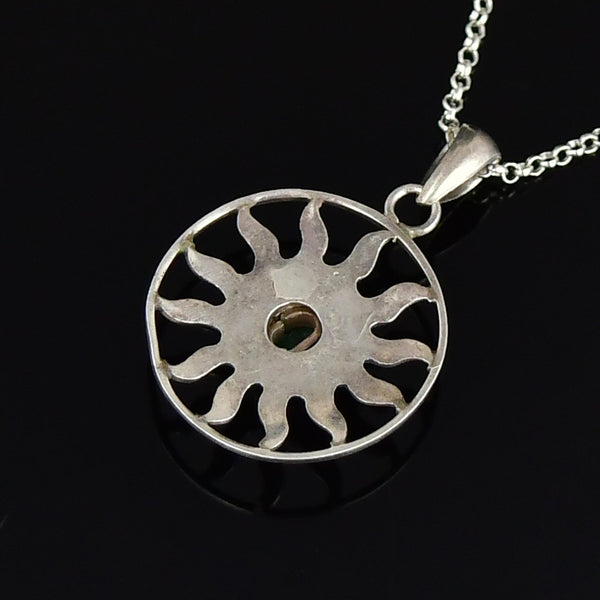 Vintage Emerald Sterling Silver Sun Pendant Necklace