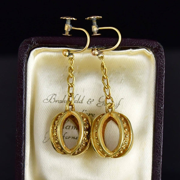 Antique Etruscan Sphere Ball Cutout Drop Earrings - Boylerpf
