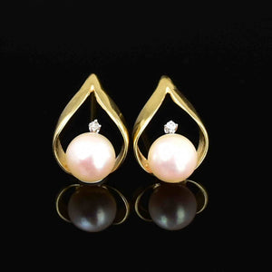 Vintage Diamond Pearl Stud Earrings in 14K Gold - Boylerpf