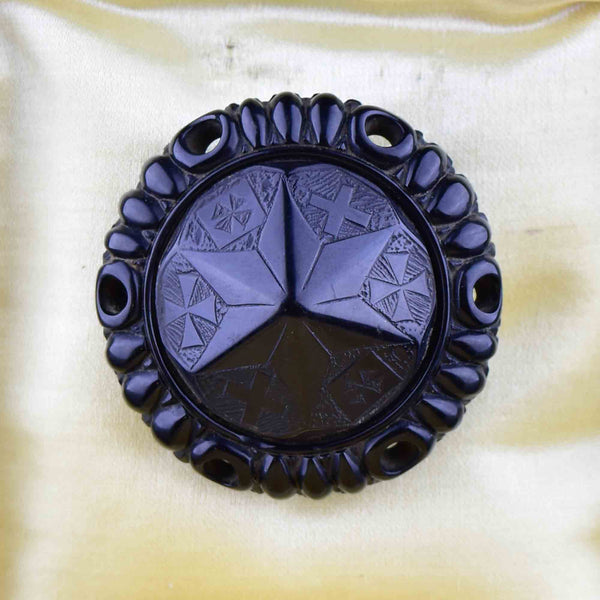 Carved Whitby Jet Victorian Mourning Brooch - Boylerpf