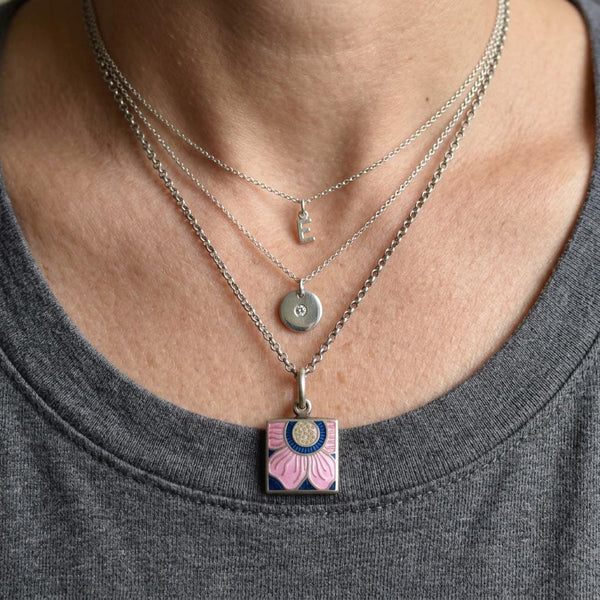 Sterling Silver Arts & Crafts Enamel Lotus Flower Necklace