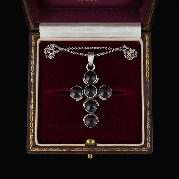 Vintage Amethyst Cabochon Cross Necklace in Sterling Silver - Boylerpf