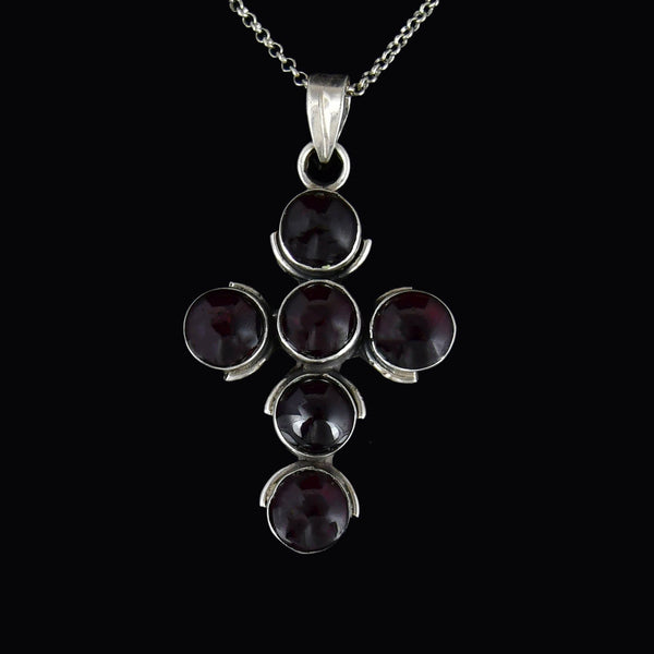 Vintage Amethyst Cabochon Cross Necklace in Sterling Silver - Boylerpf