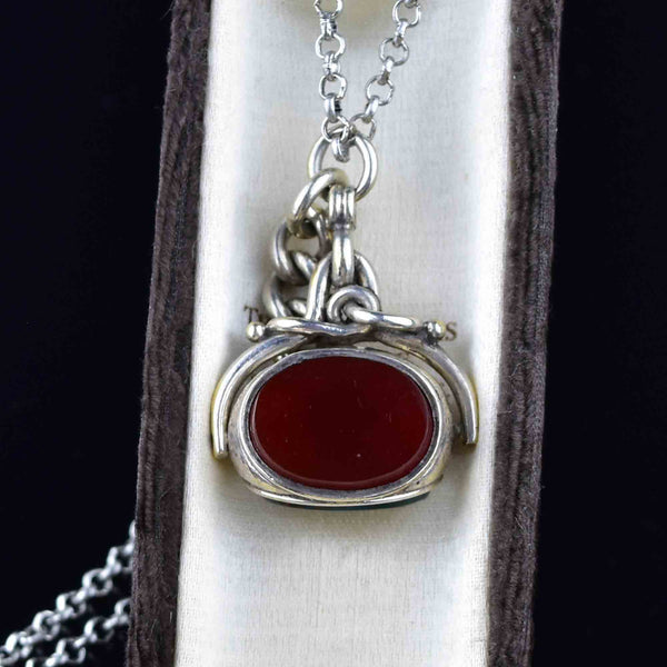 Vintage Silver Bloodstone Carnelian Swivel Fob Pendant Necklace - Boylerpf