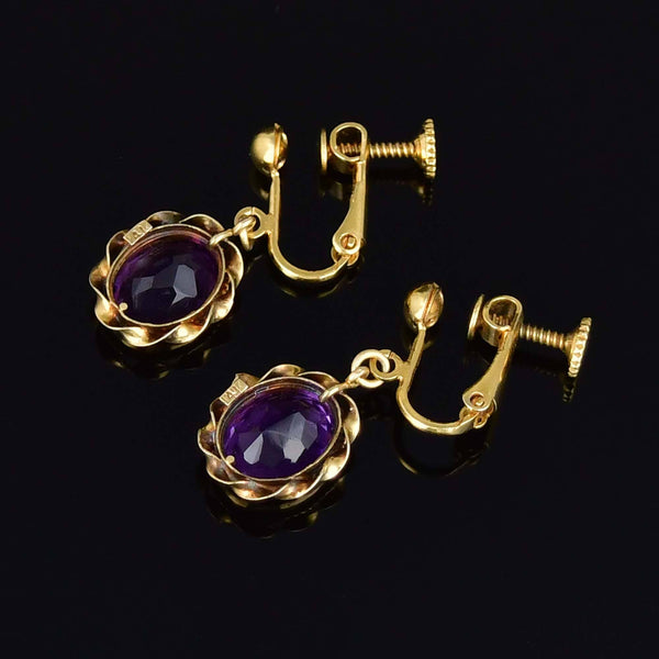 Vintage Amethyst Drop Earrings 14K Gold - Boylerpf