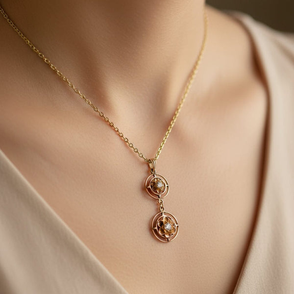 Antique 10K Gold Victorian Diamond Buttercup Lavalier Pendant