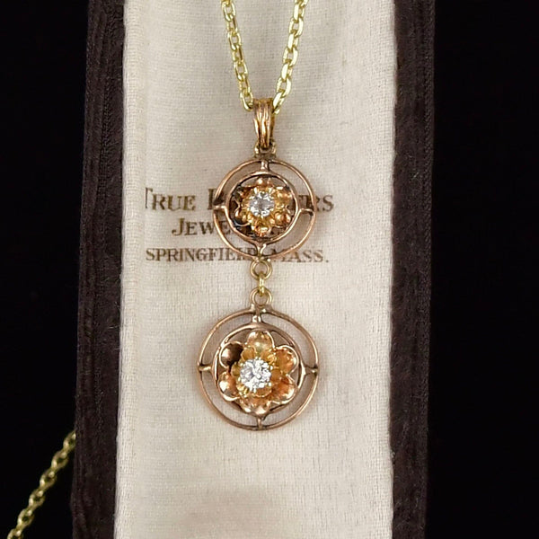 Antique 10K Gold Victorian Diamond Buttercup Lavalier Pendant
