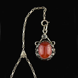 Vintage Art Deco Carnelian Scarab Y Chain Necklace - Boylerpf