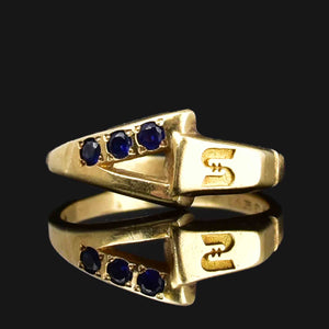 14K Gold Blue Sapphire S Monogram Band Ring Sz 8 - Boylerpf