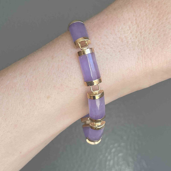 Vintage 14K Gold Purple Jade Bracelet - Boylerpf