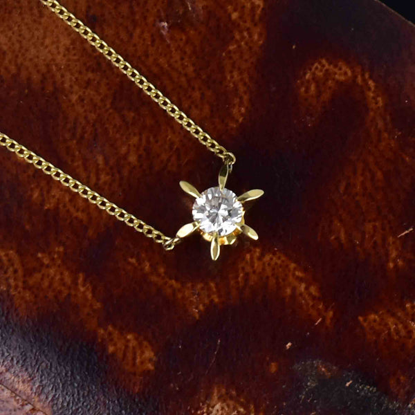 18K Gold Starburst Diamond Solitaire Pendant Necklace - Boylerpf