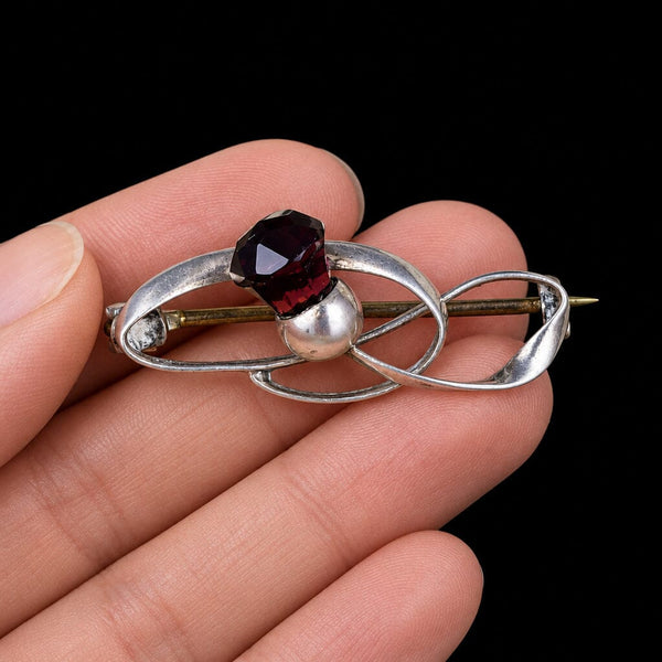 Sterling Silver Charles Horner Amethyst Thistle Brooch