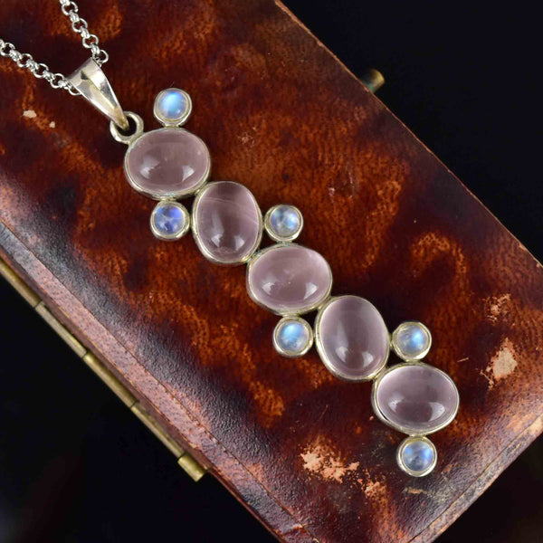 Sterling Silver Rose Quartz Moonstone Drop Pendant Necklace - Boylerpf