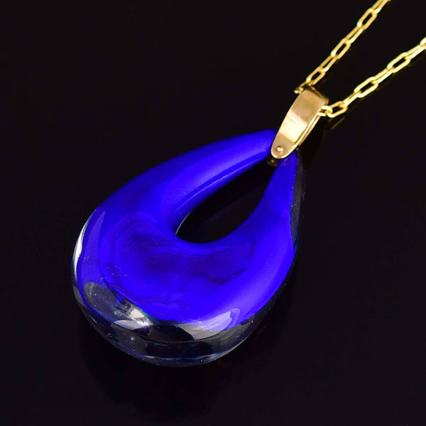 Vintage 9K Gold Blue Murano Glass Necklace