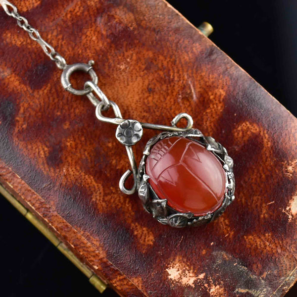 Vintage Art Deco Carnelian Scarab Y Chain Necklace - Boylerpf