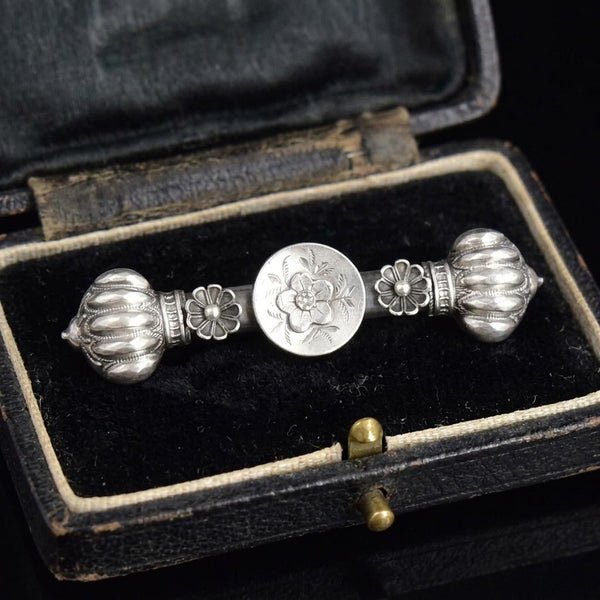 Antique Silver Forget Me Not Ornate Brooch