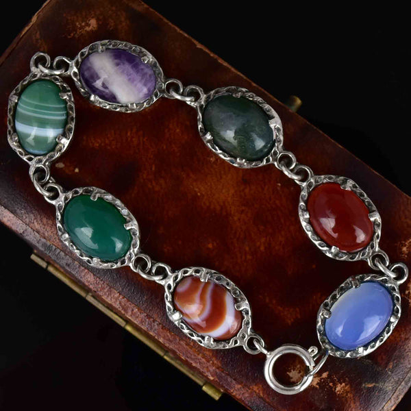 Silver Scottish Banded Agate Amethyst Chalcedony Carnelian Bracelet - Boylerpf