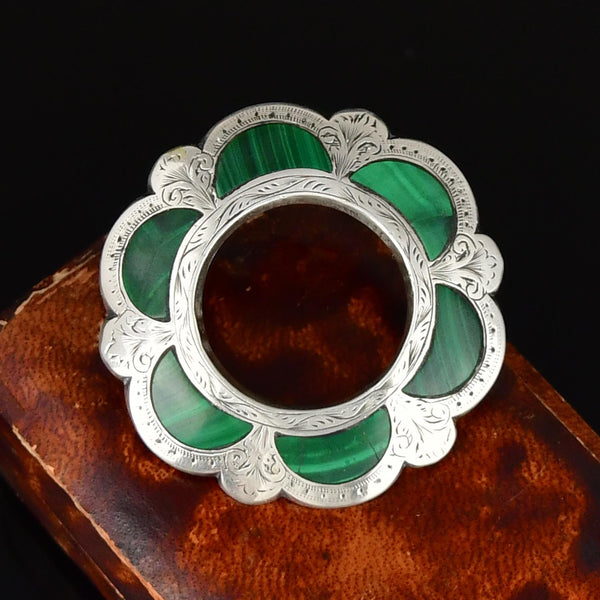 Victorian Scottish Sterling Silver Malachite Brooch