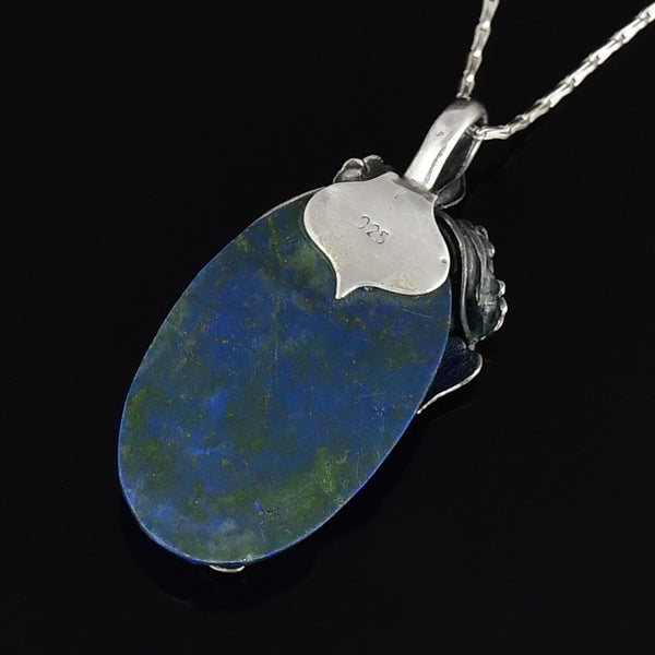 Arts & Crafts Sterling Silver Lapis Lazuli Forget Me Not Necklace