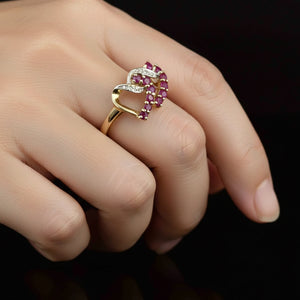 Vintage 10K Gold Diamond Ruby Double Heart Ring - Boylerpf