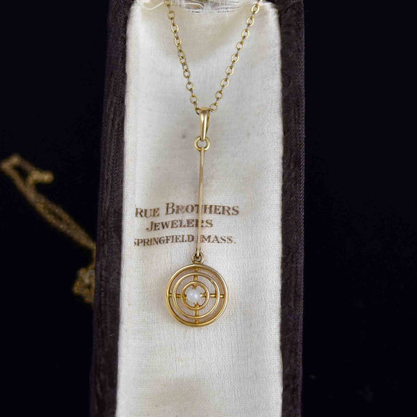 Antique Art Deco 14K Gold Pearl Target Lavalier Pendant Necklace - Boylerpf