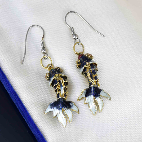 Vintage Gold Vermeil Blue Enamel Koi Fish Earrings - Boylerpf