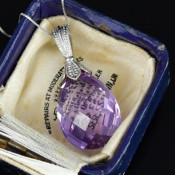 Vintage Amethyst 9K White Gold Pendant - Boylerpf