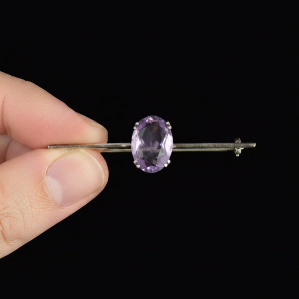 Art Deco Amethyst 935 Silver Bar Brooch
