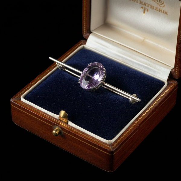 Art Deco Amethyst 935 Silver Bar Brooch