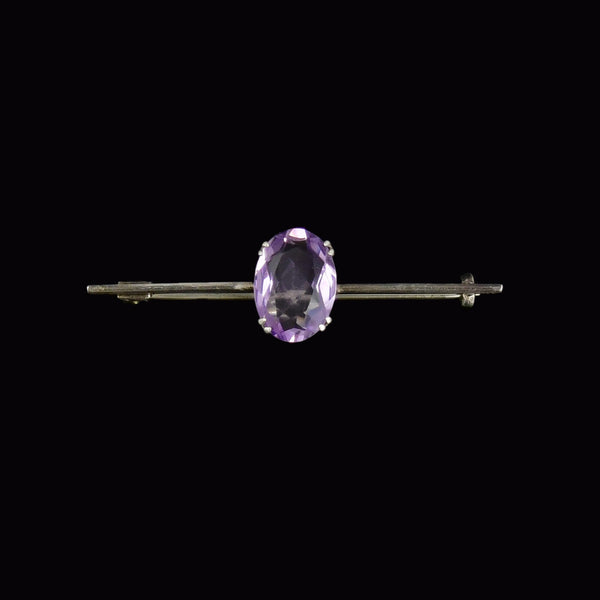 Art Deco Amethyst 935 Silver Bar Brooch