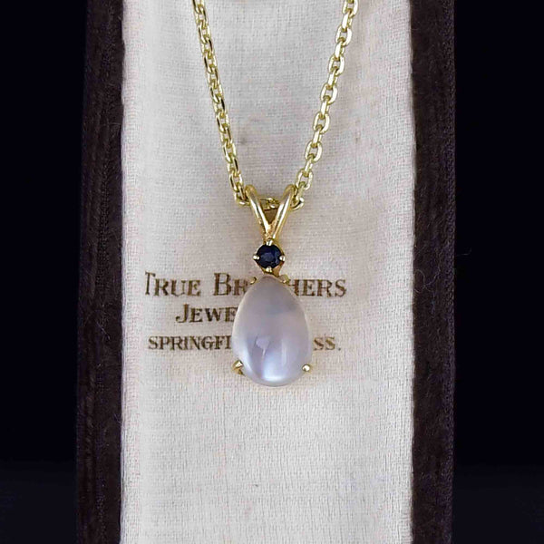 14K Gold Blue Sapphire Moonstone Pendant Necklace - Boylerpf