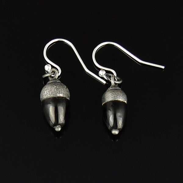Antique Sterling Silver Whitby Jet Acorn Earrings - Boylerpf