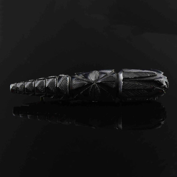 Antique Victorian Carved Long Whitby Jet Brooch - Boylerpf