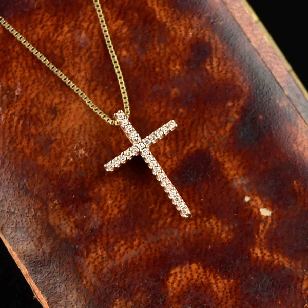 Vintage 10K Rose Gold Diamond Cross Pendant Necklace - Boylerpf