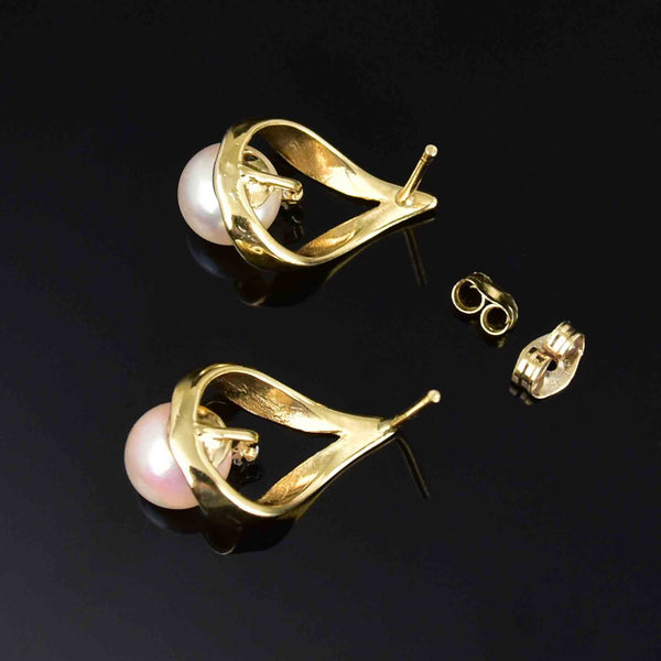 Vintage Diamond Pearl Stud Earrings in 14K Gold - Boylerpf