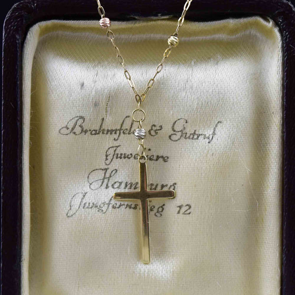 Tritone 14K Solid Gold Cross Pendant Necklace - Boylerpf