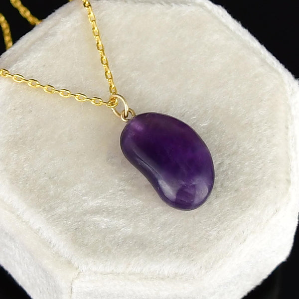 Vintage Amethyst 9K Gold Lucky Bean Pendant Necklace