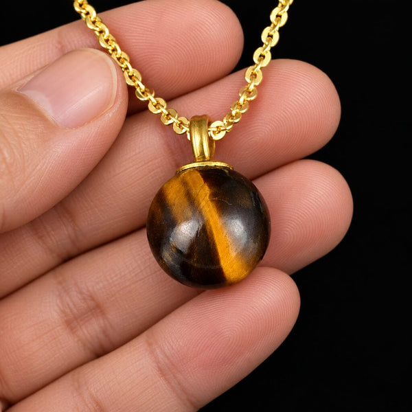 Vintage Tigers Eye Gold Orb Pendant Necklace