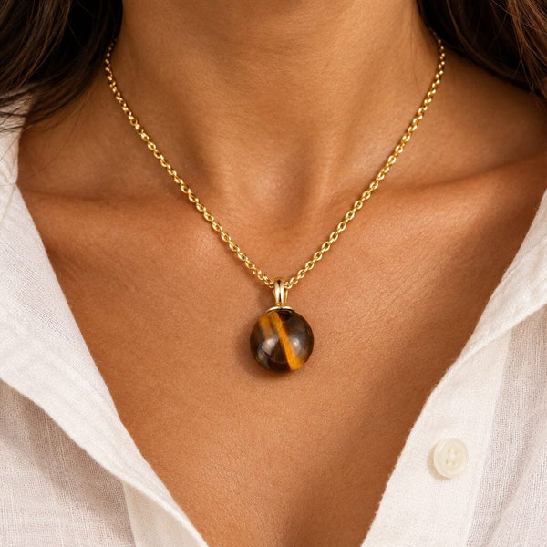 Vintage Tigers Eye Gold Orb Pendant Necklace
