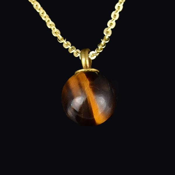 Vintage Tigers Eye Gold Orb Pendant Necklace