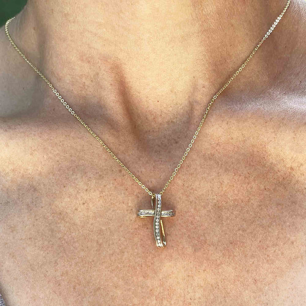 10K Gold Diamond Cross Pendant Necklace - Boylerpf