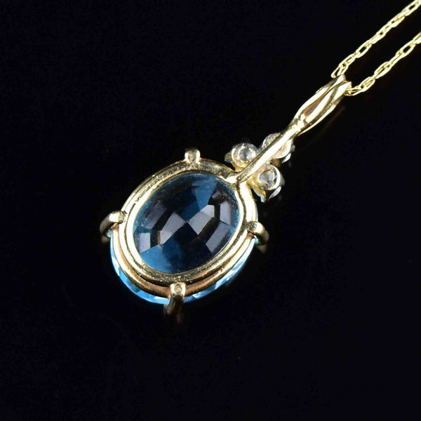 Vintage 14K Gold Diamond Blue Topaz Pendant Necklace - Boylerpf