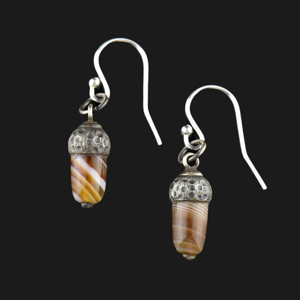 Silver Banded Agate Acorn Drop Earrings - Boylerpf