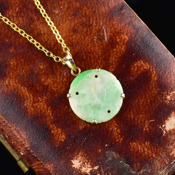 Vintage 14K Gold Carved Jade Pendant Necklace - Boylerpf